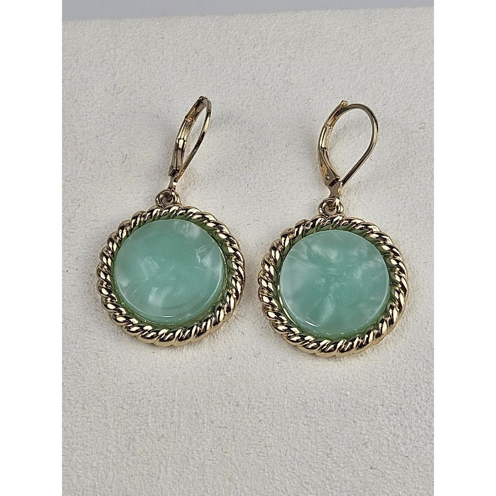Monet 5 Pc Mint Green Cabochon Gold Tone Set Necklaces Bracelet Earrings WOW! - Picture 9 of 13